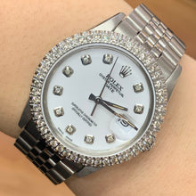 Load image into Gallery viewer, 34mm Rolex Diamond Watch with Stainless Steel Jubilee Bracelet (custom diamond bezel, custom diamond white dial)