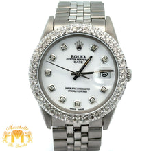 Load image into Gallery viewer, 34mm Rolex Diamond Watch with Stainless Steel Jubilee Bracelet (custom diamond bezel, custom diamond white dial)