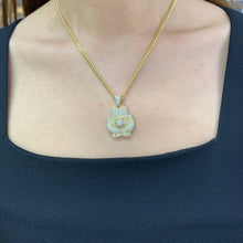 Load image into Gallery viewer, 14k Yellow Gold and Diamond Praying Hand Pendant with Round and Baguette Diamonds and 14k Yellow Gold Cuban Link Chain Set