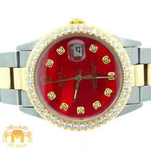 Load image into Gallery viewer, 34mm Rolex Diamond Watch with Two-Tone Oyster Bracelet (diamond red mother of pearl dial, diamond bezel)