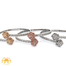 Load image into Gallery viewer, Gold and Diamond Twin Flower Bangle Bracelet with Round and Baguette Diamonds (choose your color)