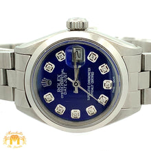 Load image into Gallery viewer, 26mm Ladies`Rolex Watch with Stainless Steel Oyster Bracelet (blue mother of pearl (MOP) diamond dial, smooth bezel)