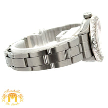 Load image into Gallery viewer, 26mm Ladies` Rolex Diamond Watch with Stainless Steel Oyster Bracelet (custom red mother of pearl diamond dial, custom diamond bezel)
