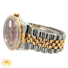 Load image into Gallery viewer, 36mm Rolex Datejust Watch with Two-Tone Jubilee Bracelet (red dial with diamond Roman numerals)