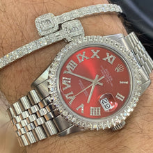 Load image into Gallery viewer, 4 piece deal: 36mm Rolex Diamond Watch with Stainless Steel Jubilee Bracelet  + White Gold & Diamond Square Shape Bangle + Diamond and Gold Earrings Set + Gift