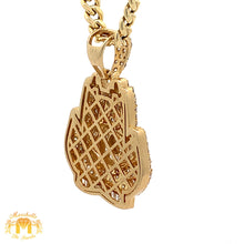 Load image into Gallery viewer, 14k Yellow Gold and Diamond Praying Hand Pendant with Round and Baguette Diamonds and 14k Yellow Gold Cuban Link Chain Set