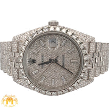 Load image into Gallery viewer, Model: 126300 Iced out 41mm Big Face Rolex Watch with Stainless Steel Jubilee Band + White Gold & Diamond Twin Square Band + White Gold & Diamond Flower Earrings + Gift