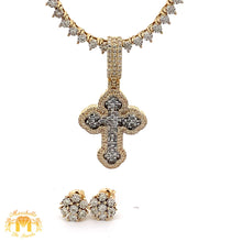 Load image into Gallery viewer, 4 piece deal: Gold and Diamond Cross Pendant + Martini Gold&Diamond Tennis Chain + Complimentary gold&diamond Earrings Set+ Gift from Marchello the Jeweler