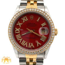 Load image into Gallery viewer, 36mm Rolex Datejust Watch with Two-Tone Jubilee Bracelet (red dial with diamond Roman numerals)