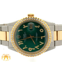 Load image into Gallery viewer, 36mm Rolex Watch with Two-Tone Oyster Bracelet (green dial with diamond Arabic numerals)
