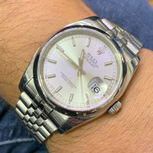 Load image into Gallery viewer, 36mm Rolex Watch with Stainless Steel Jubilee Bracelet (silver dial, engraved model)