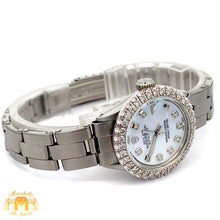 Load image into Gallery viewer, 4 piece deal: Ladies`26mm Rolex Diamond Watch with Stainless Steel Oyster Band + LIMITED EDITION 18k White Gold and Diamond Bangle + Gift Diamond Earrings + Gift