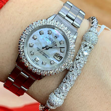 Load image into Gallery viewer, 4 piece deal: Ladies`26mm Rolex Diamond Watch with Stainless Steel Oyster Band + LIMITED EDITION 18k White Gold and Diamond Bangle + Gift Diamond Earrings + Gift