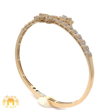 Load image into Gallery viewer, Yellow Gold and Diamond Butterfly & Heart Bangle Bracelet with Round and Baguette Diamonds