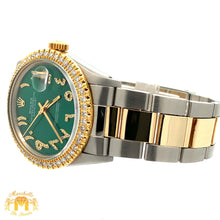 Load image into Gallery viewer, 36mm Rolex Watch with Two-Tone Oyster Bracelet (green dial with diamond Arabic numerals)