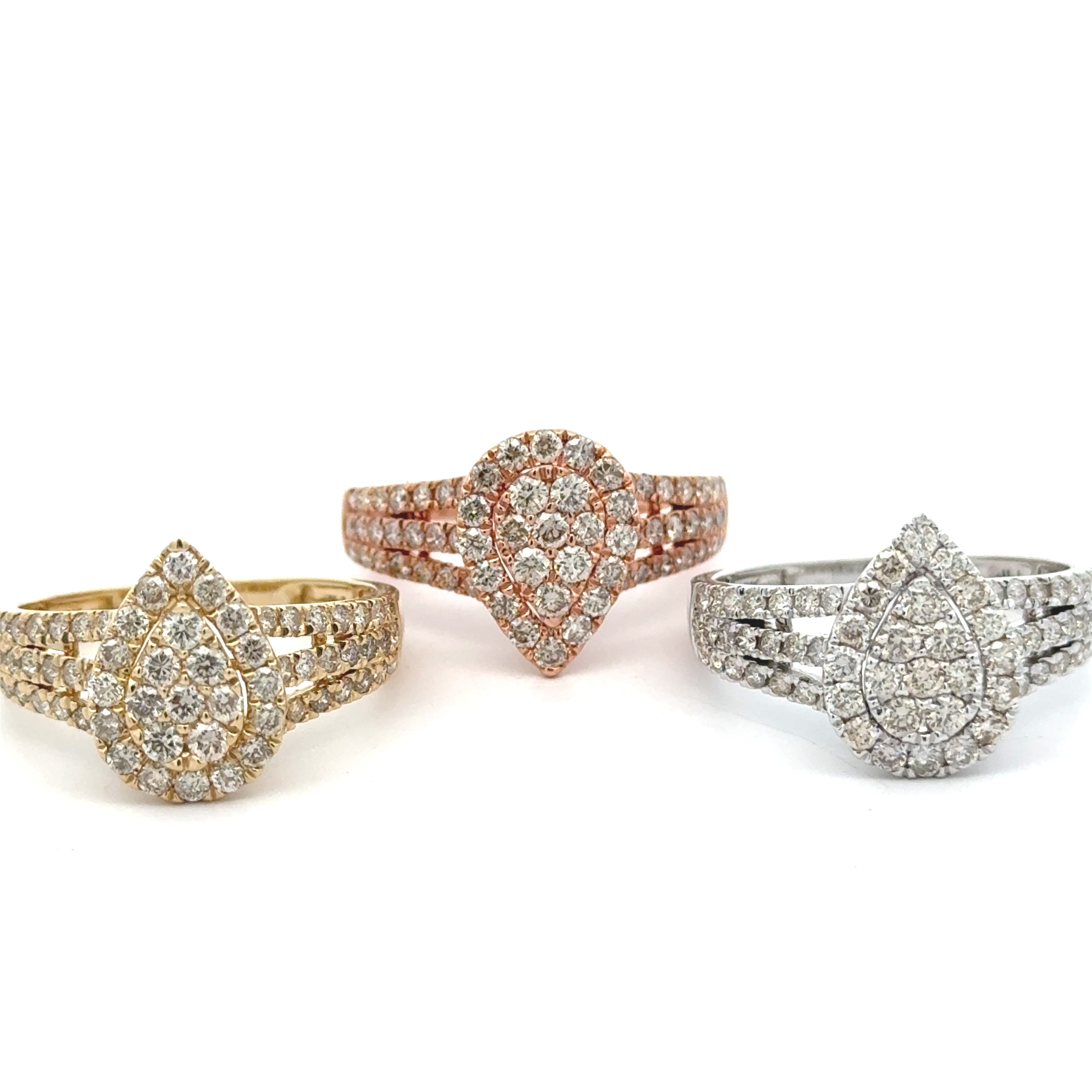 Gold and Diamond Pear Shaped Ring with Round Diamonds (choose your col ...