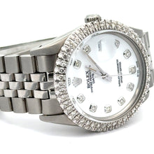 Load image into Gallery viewer, 34mm Rolex Diamond Watch with Stainless Steel Jubilee Bracelet (custom diamond bezel, custom diamond white dial)