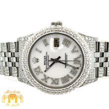 Load image into Gallery viewer, 4 piece deal: 36mm Rolex Diamond Watch with Stainless Steel Jubilee Band + White Gold & Diamond Twin Square Bangle + Gold & Diamond Flower Earrings + Gift (choose your color)