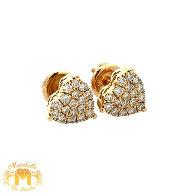 14k yellow gold and diamond Heart Earrings with Round Diamonds
