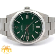Load image into Gallery viewer, 41mm Rolex Watch with Stainless Steel Oyster Bracelet (Rolex papers, smooth bezel, green dial) (Model number: 124300)