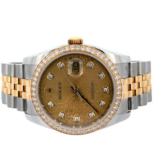Load image into Gallery viewer, Model: 116243 Full factory 36mm Rolex Watch with Two-Tone Jubilee Bracelet + Yellow Gold & Diamond Twin Square Bangle + Diamond and Gold Flower Earrings Set+ Gift from Marchello the Jeweler