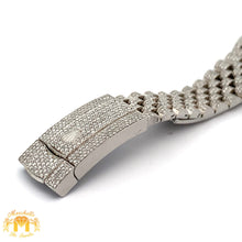 Load image into Gallery viewer, Model: 126300 Iced out 41mm Big Face Rolex Watch with Stainless Steel Jubilee Band + White Gold & Diamond Twin Square Band + White Gold & Diamond Flower Earrings + Gift