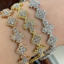 Load image into Gallery viewer, Gold and Diamond Cross & Flower shaped Bracelet (choose your color)