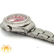 Load image into Gallery viewer, 26mm Ladies` Rolex Diamond Watch with Stainless Steel Oyster Bracelet (custom red mother of pearl diamond dial, custom diamond bezel)