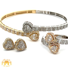 Load image into Gallery viewer, 4 piece deal: Two-Tone Gold Twin Heart Cuff Diamond Bracelet + Two-Tone Gold Twin Heart Diamond Ring Set+ Diamond & Gold Heart Earrings + Gift from Marchello the Jeweler