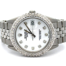 Load image into Gallery viewer, 34mm Rolex Diamond Watch with Stainless Steel Jubilee Bracelet (custom diamond bezel, custom diamond white dial)