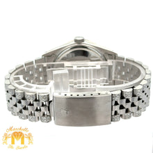 Load image into Gallery viewer, 4 piece deal: 36mm Rolex Diamond Watch with Stainless Steel Jubilee Band + White Gold & Diamond Twin Square Bangle + Gold & Diamond Flower Earrings + Gift (choose your color)