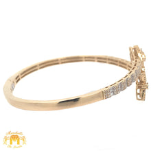 Load image into Gallery viewer, Yellow Gold and Diamond Butterfly & Heart Bangle Bracelet with Round and Baguette Diamonds