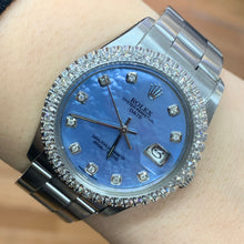 Load image into Gallery viewer, 34mm Rolex Diamond Watch with Stainless Steel Oyster Bracelet (Mother of pearl diamond dial)