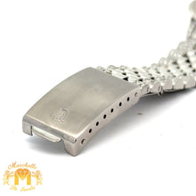 Load image into Gallery viewer, 4 piece deal: 36mm Rolex Diamond Watch with Stainless Steel Jubilee Band + White Gold & Diamond Twin Square Bangle + Gold & Diamond Flower Earrings + Gift (choose your color)