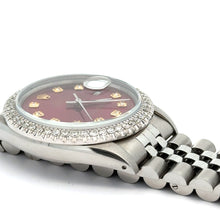 Load image into Gallery viewer, 36mm Rolex Diamond Watch with Stainless Steel Jubilee Bracelet (diamond red dial and diamond bezel)