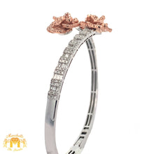 Load image into Gallery viewer, Gold and Diamond Twin Flower Bangle Bracelet with Round and Baguette Diamonds (choose your color)