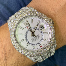 Load image into Gallery viewer, Iced out 42mm Rolex Sky-Dweller Watch with Stainless Steel Jubilee Bracelet
