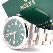 Load image into Gallery viewer, 41mm Rolex Watch with Stainless Steel Oyster Bracelet (Rolex papers, smooth bezel, green dial) (Model number: 124300)