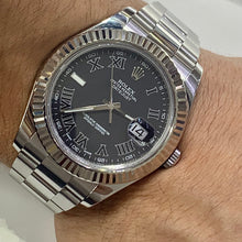 Load image into Gallery viewer, 41mm Rolex Watch with Stainless Steel Bracelet (fluted bezel, grey dial with Roman numerals)