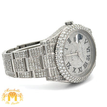 Load image into Gallery viewer, 4 piece deal: 41mm Iced out Rolex Datejust 2 Oyster Band + White Gold and Diamond Twin Square Bracelet + White Gold and Diamond Flower Earrings + Gift from Marchello the Jeweler