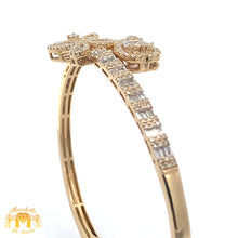 Load image into Gallery viewer, Yellow Gold and Diamond Butterfly & Heart Bangle Bracelet with Round and Baguette Diamonds