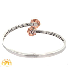 Load image into Gallery viewer, Gold and Diamond Twin Flower Bangle Bracelet with Round and Baguette Diamonds (choose your color)