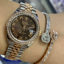 Load image into Gallery viewer, 4 piece deal: Full factory 28mm Rolex Diamond Watch with Two-Tone Jubilee Band + Two-Tone: Rose & White Gold Twin Heart Bracelet + Gift Gold & Diamond Earrings + Gift