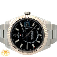 Load image into Gallery viewer, 4 piece deal: Full Factory 42mm Rolex Sky-Dweller Watch with Stainless Steel Oyster Band + 3ct Diamond & White Gold Ring + White Gold & Diamond Flower Earrings + Gift