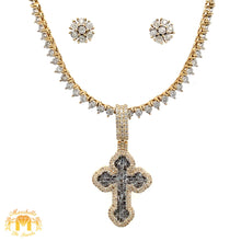 Load image into Gallery viewer, 4 piece deal: Gold and Diamond Cross Pendant + Martini Gold&Diamond Tennis Chain + Complimentary gold&diamond Earrings Set+ Gift from Marchello the Jeweler