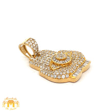Load image into Gallery viewer, 14k Yellow Gold and Diamond Praying Hand Pendant with Round and Baguette Diamonds and 14k Yellow Gold Cuban Link Chain Set