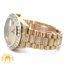 Load image into Gallery viewer, 4 piece deal: 36mm 18k Gold Presidential Rolex Diamond Watch (XL Bezel measures 40mm) + 3.40ct diamonds 14k Gold Men`s Ring + 14k Gold and Diamond Earrings + Gift from MTJ