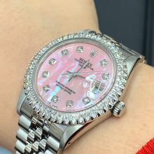 Load image into Gallery viewer, 34mm Rolex Watch with Stainless Steel Jubilee Bracelet (custom diamond bezel and mother of pearl (MOP) diamond dial)