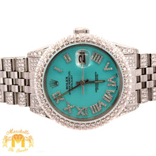 Load image into Gallery viewer, 4 piece deal: 36mm Rolex Diamond Watch with Stainless Steel Jubilee Band + White Gold & Diamond Twin Square Bangle + Gold & Diamond Flower Earrings + Gift (choose your color)