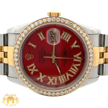 Load image into Gallery viewer, 36mm Rolex Datejust Watch with Two-Tone Jubilee Bracelet (red dial with diamond Roman numerals)